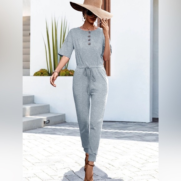 Easy Comfort Gray Jumpsuit Perfect Jogging Outfit - Picture 3 of 7